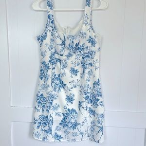 Blue and white silky floral dress
